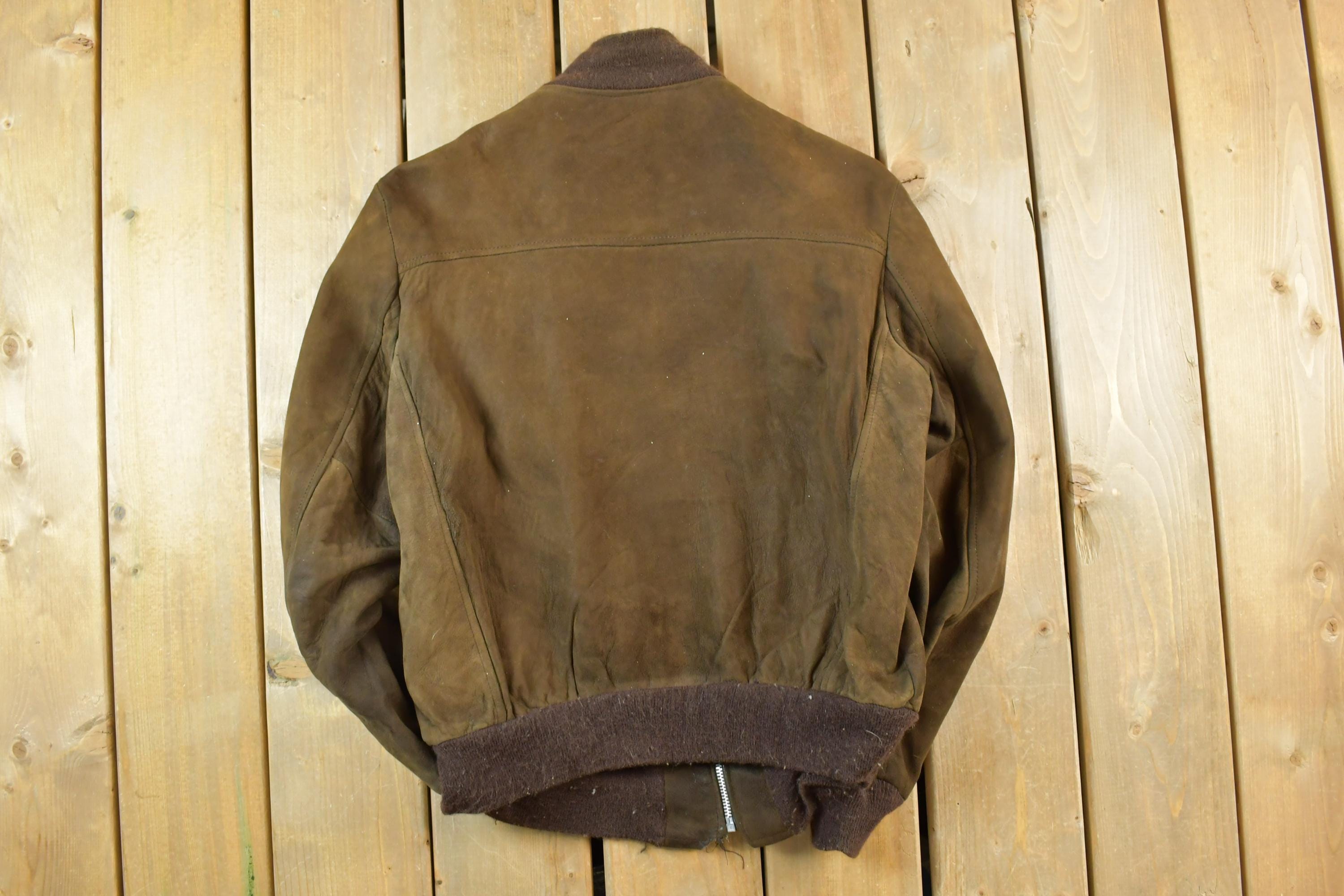 Vintage 1970s Deerskin Trading Post Suede Leather Bomber Jacket Made In USA