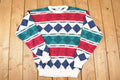 Vintage 1990s London Fog Argyle Abstract Christmas Knit Crewneck Sweater Mens L