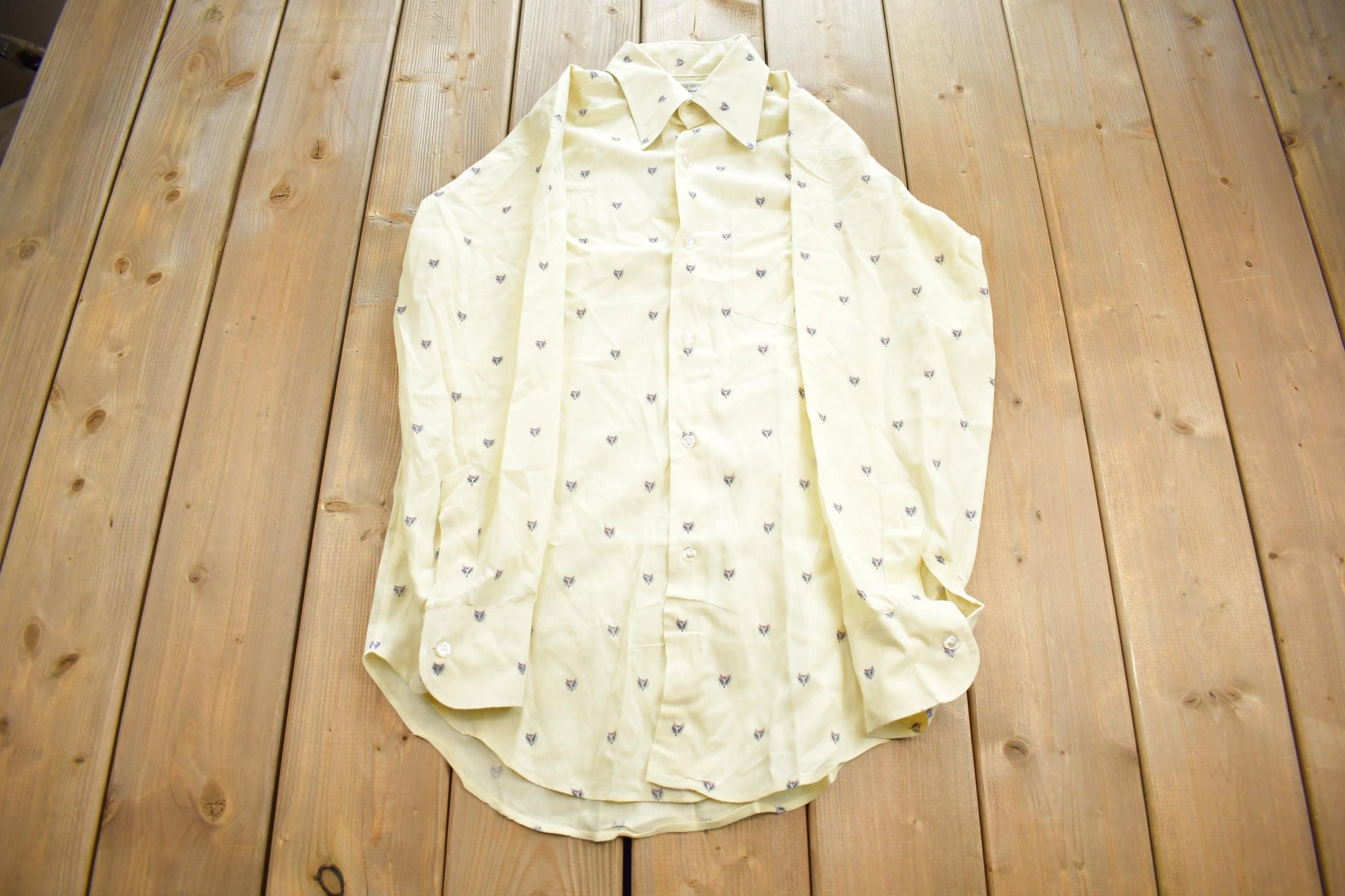 Vintage 1980s Hathaway Fox Patterned Long Sleeve Formal Casual Button Up
