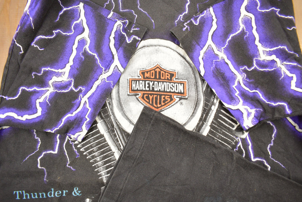 Vintage 1992 Harley Davidson Motorcycles Thunder & Lightning All Over Print T-Shirt