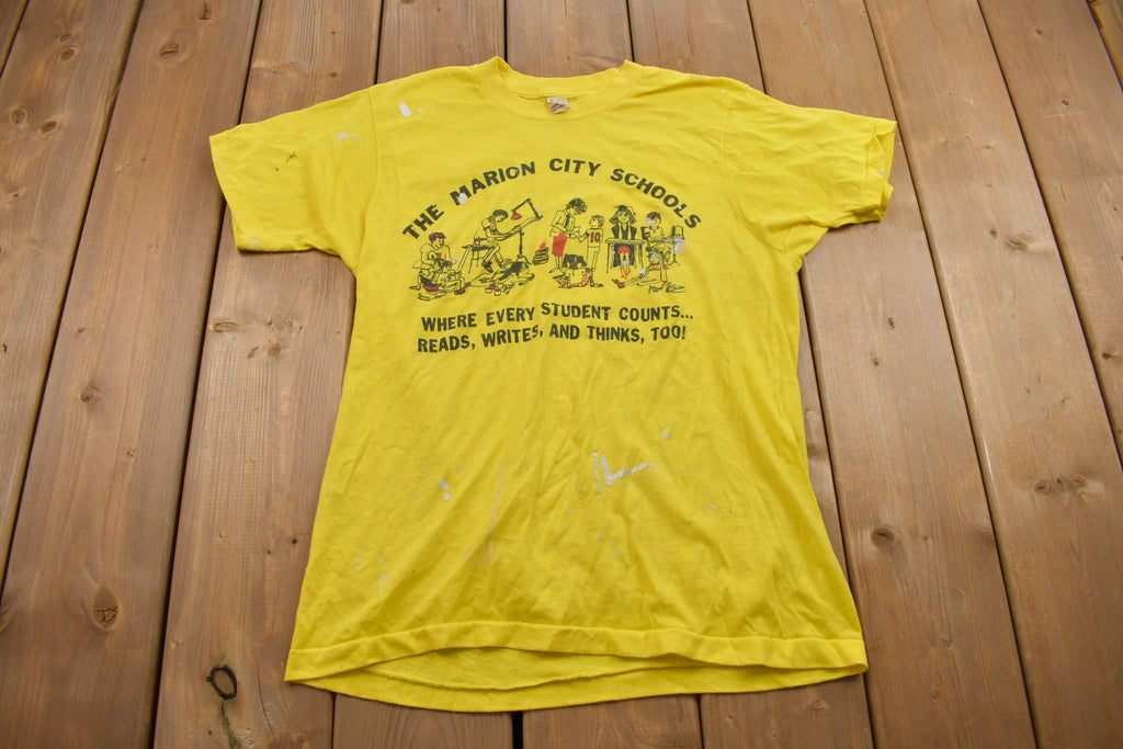 Vintage 1980s Marion City Schools Graphic Thrashed Screen Stars T Shirt  Rare Vintage  Streetwear  Single Stitch  Made In USA