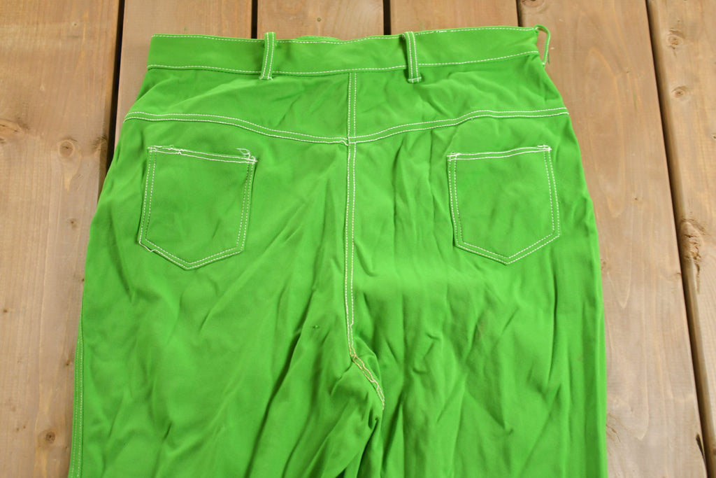 Vintage 1970s Neon Green Flared Trousers Size 32 x 29