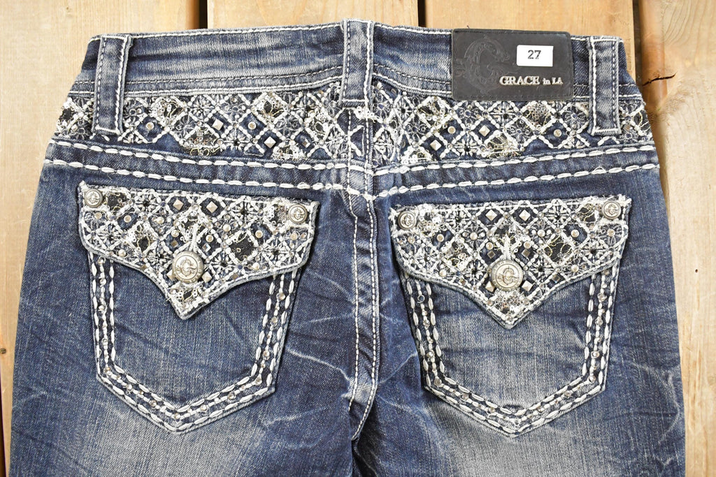 Vintage Deadstock Y2K Grace LA Bedazzled Low Rise Jeans Women's Size 27 x 32