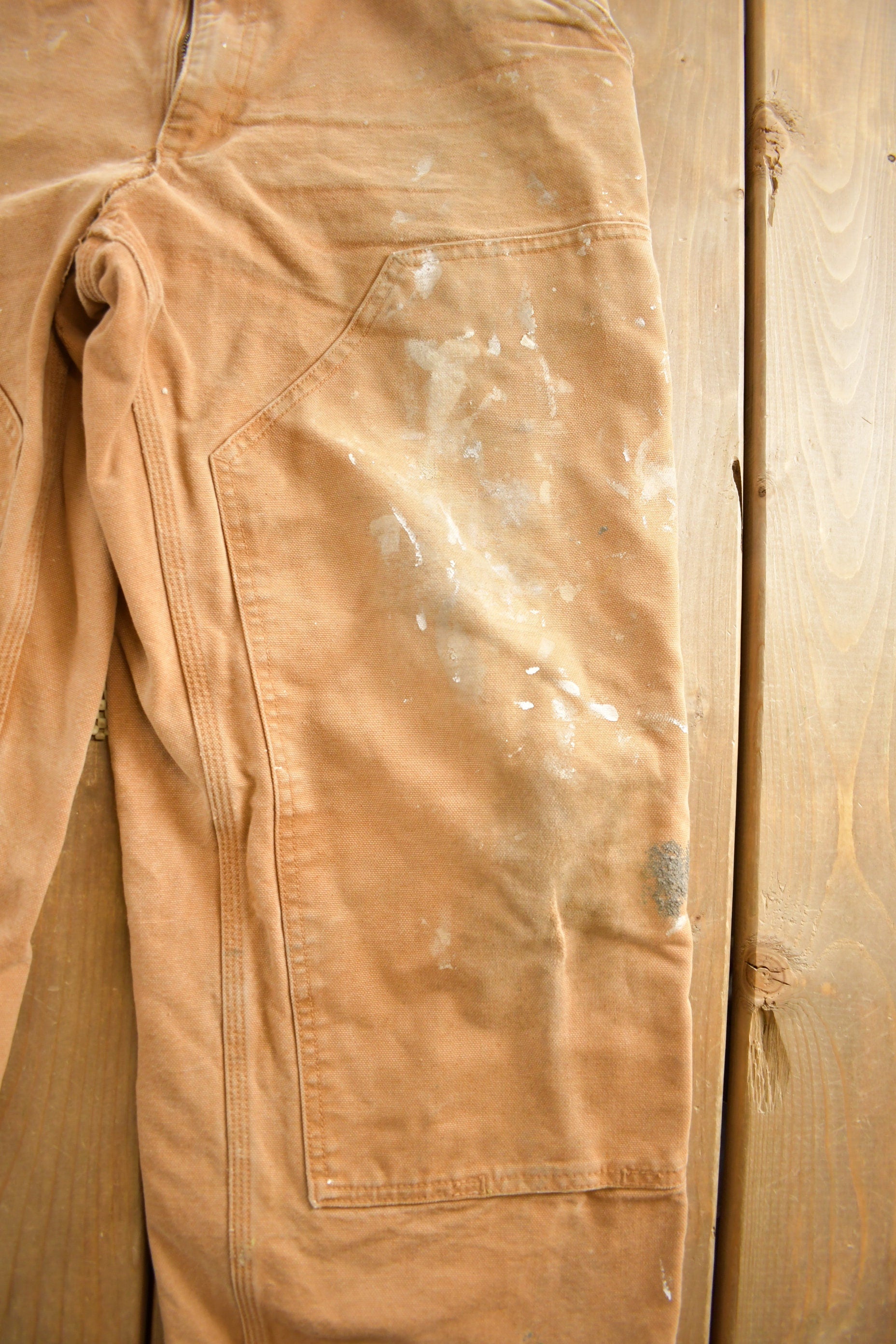 Vintage 1990s Distressed Beige Double knee Work Pants Size 34 x 32