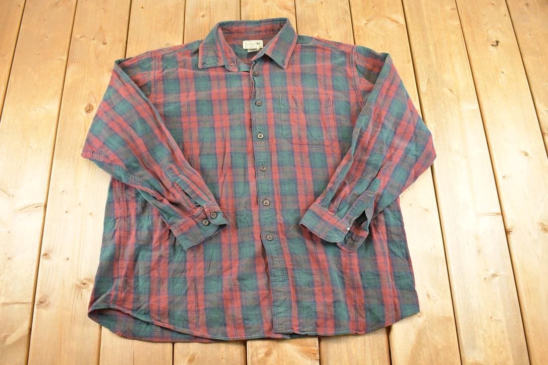 Vintage 1990s LL Bean Plaid Button Up Shirt Men's L / 90's Rugged Polo