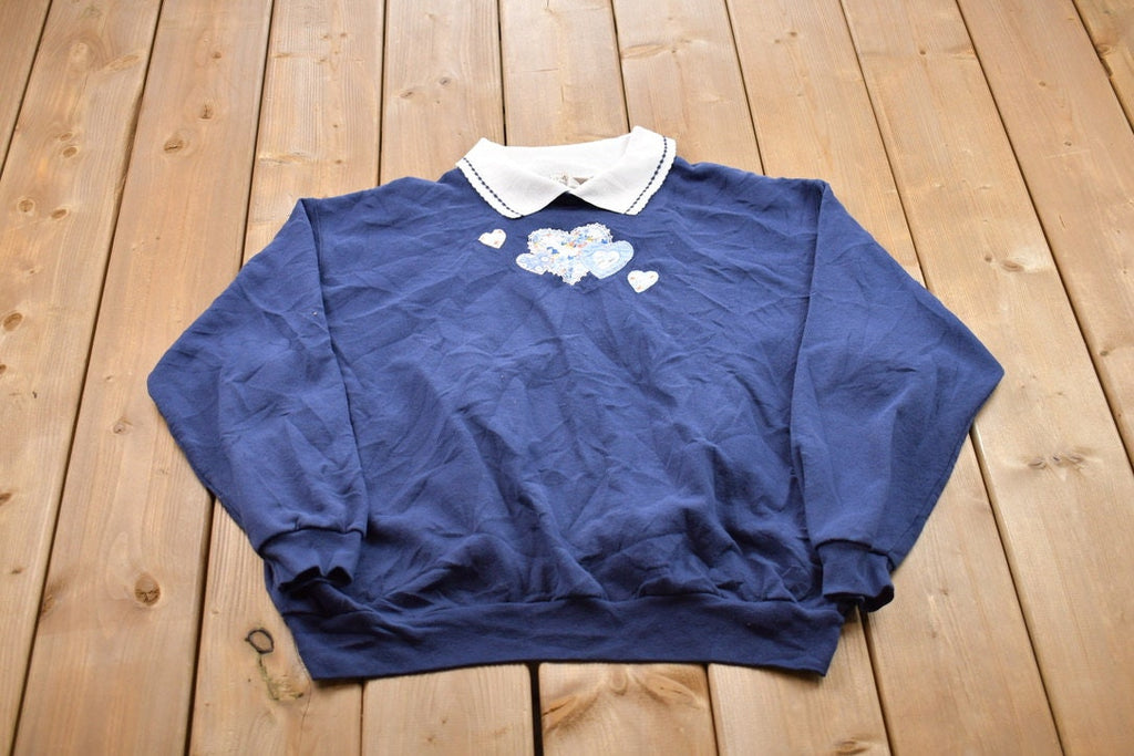 Vintage 1990s Heart Theme Collared Sweater