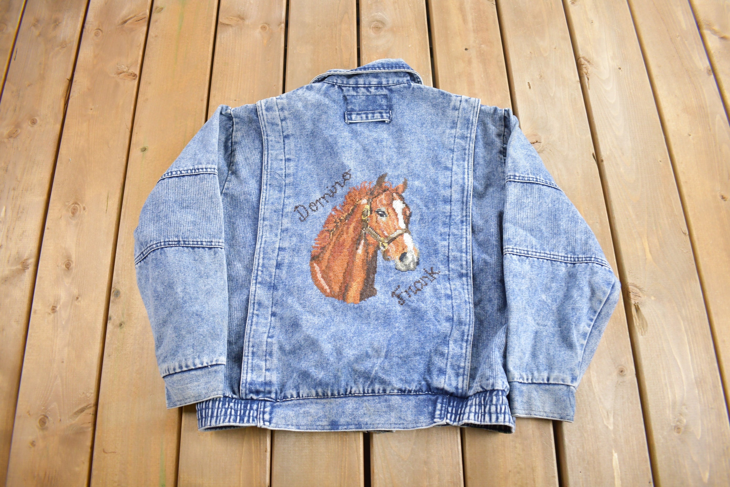 Vintage 1990s Hand Embroidered Horse Graphic Jean Jacket