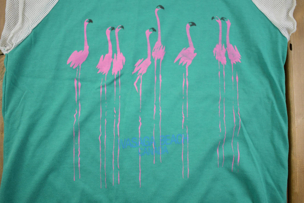 Vintage 1980's Wasaga Beach Mesh Sleeve Cut Off T Shirt