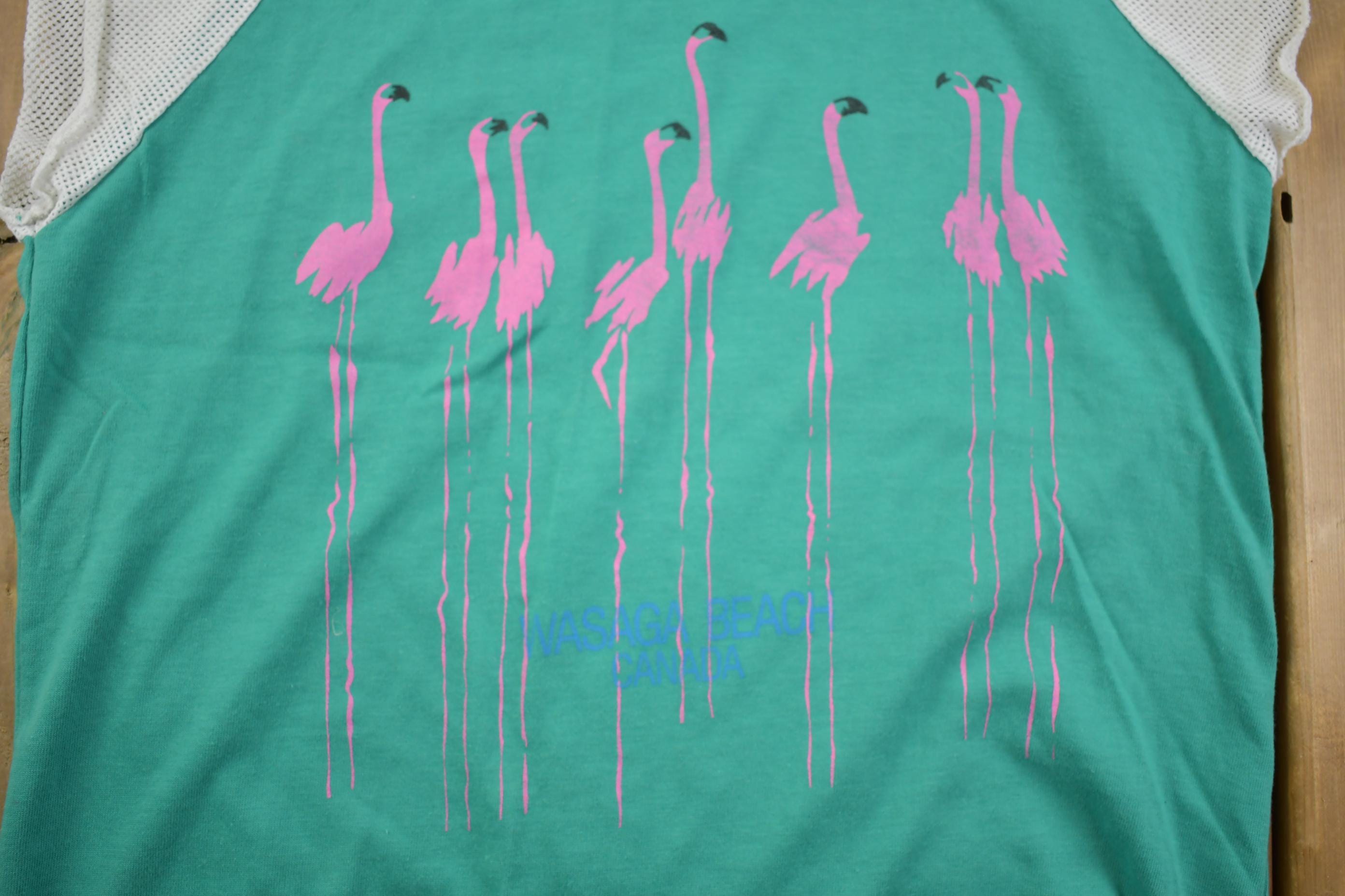 Vintage 1980's Wasaga Beach Mesh Sleeve Cut Off T Shirt