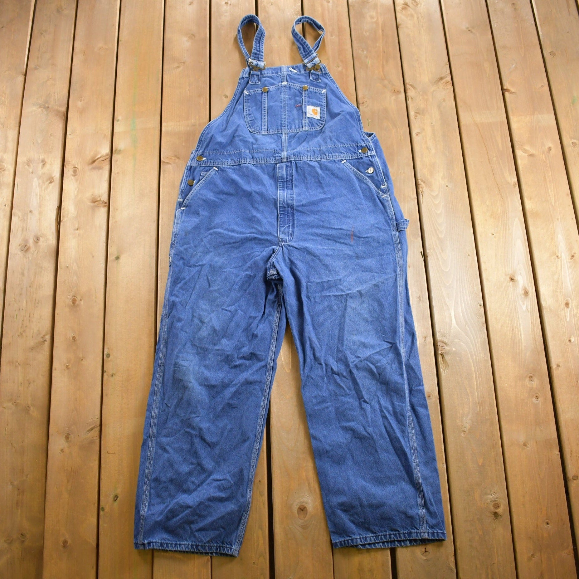 Vintage 1990s Carhartt Denim Jean Overalls Size 42 x 29.5