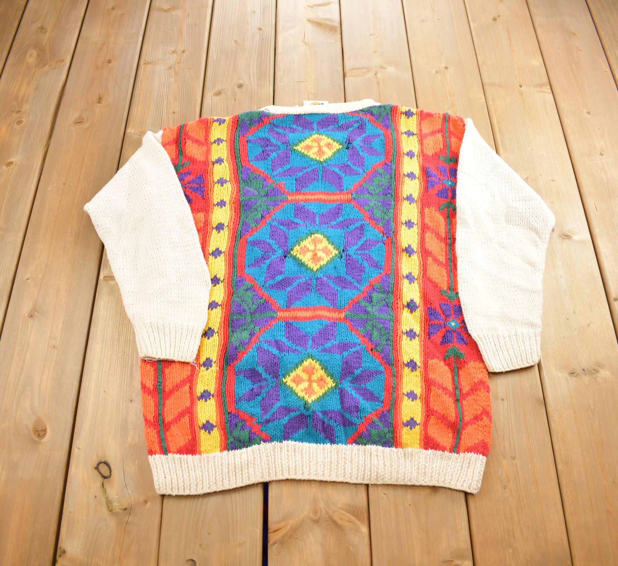 Vintage 1990s Field Dear Abstract Pattern Knit Crewneck Sweater