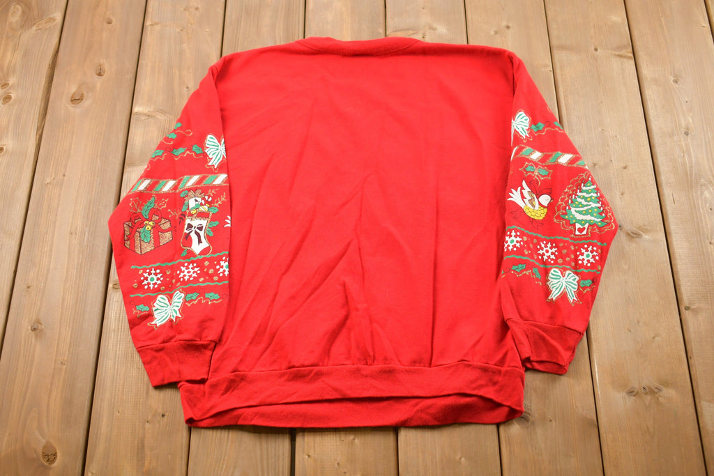 Vintage 1990s Christmas Bear Sweater , 90s Holiday Crewneck , Winter Wear , Festive Graphic Print , Holiday Time , AOP