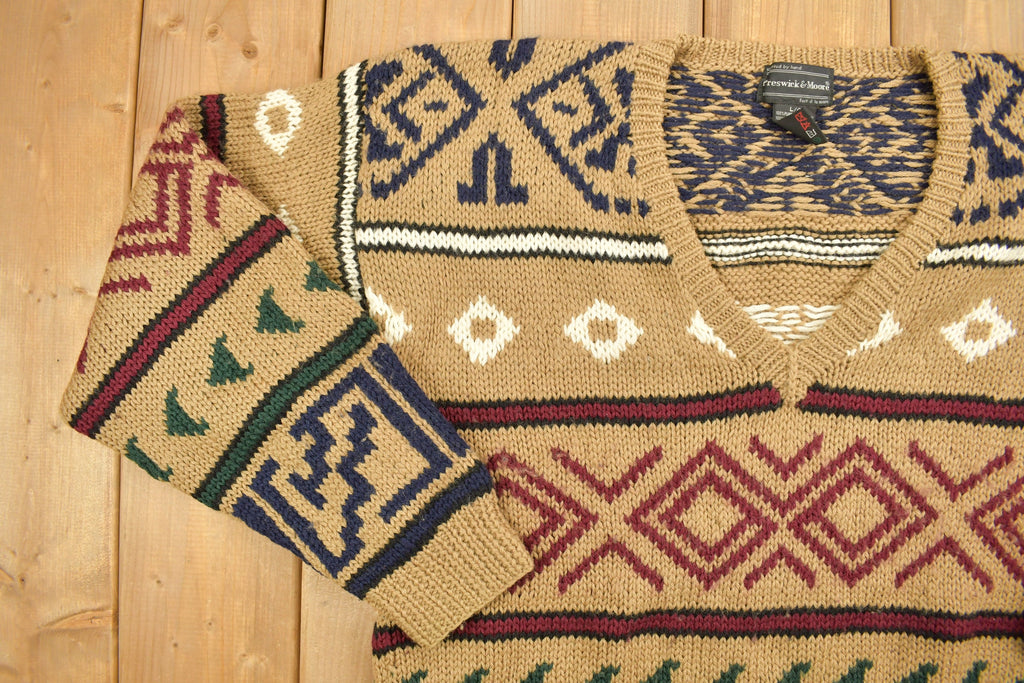 Vintage 1990s Preswick & Moore Knitted V Neck Sweater