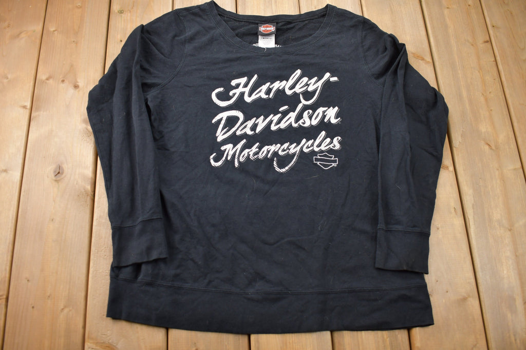 Vintage Y2K Harley Davidson Cedar Rapids Embroidered Womens Long Sleeve Flame Graphic T-Shirt