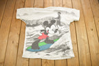 Vintage 1990s Mickey Mouse Surfing Theme All Over Print T-Shirt