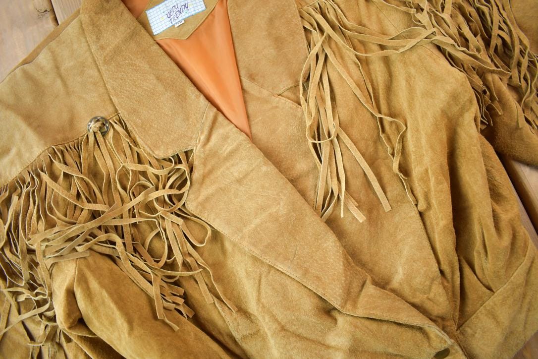 Vintage 1990s VERY TRENDY Brown Suede Fringe Jacket