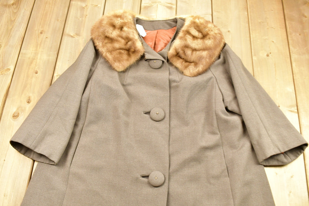 Vintage 1950s Peau De Faille Fur Collared Long Pea Coat Jacket