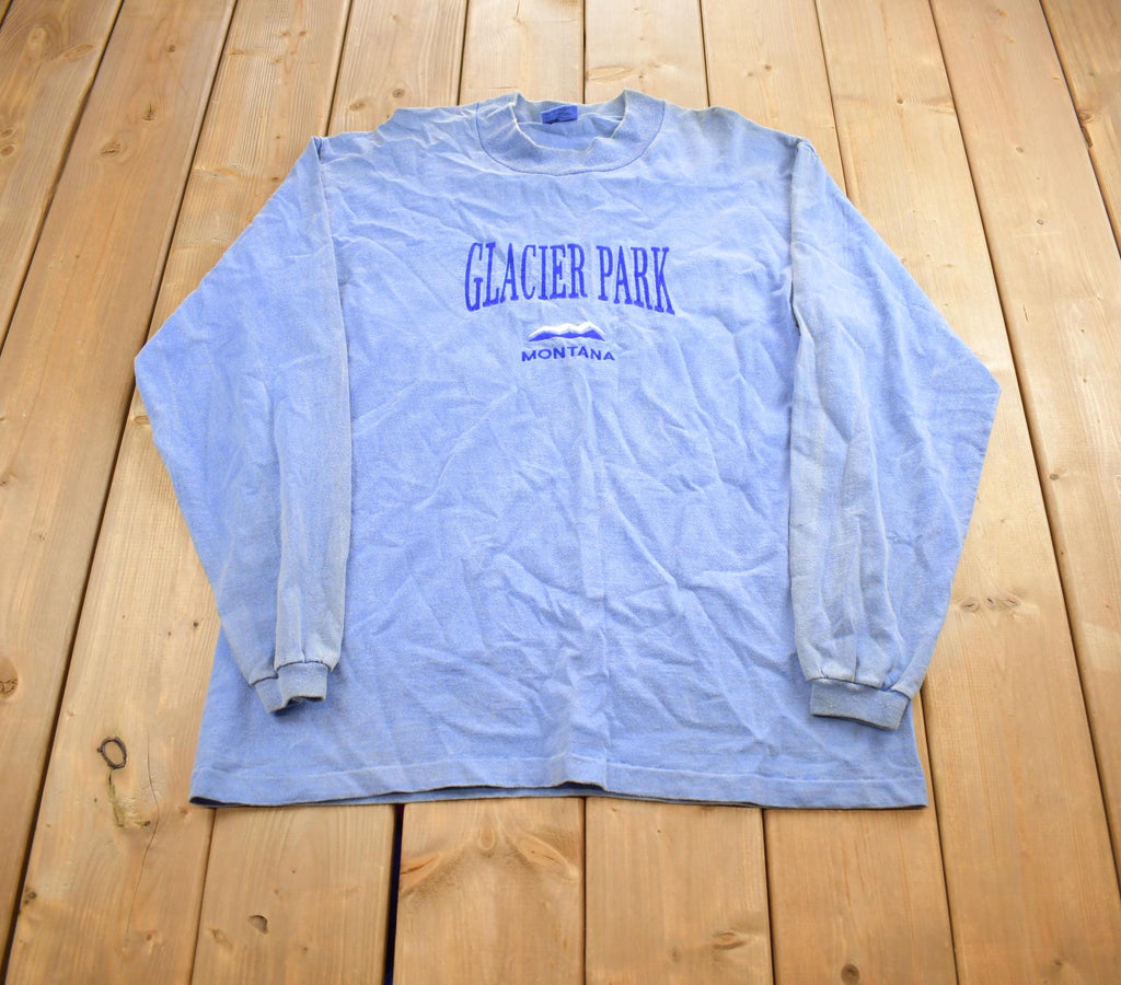 Vintage 1990s Glacier Park Montana Embroidered Souvenir Travel Crewneck Sweatshirt Made In USA