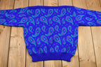 Vintage 1980s Dayglo Paisley Print Boat-Neck Knit Sweater