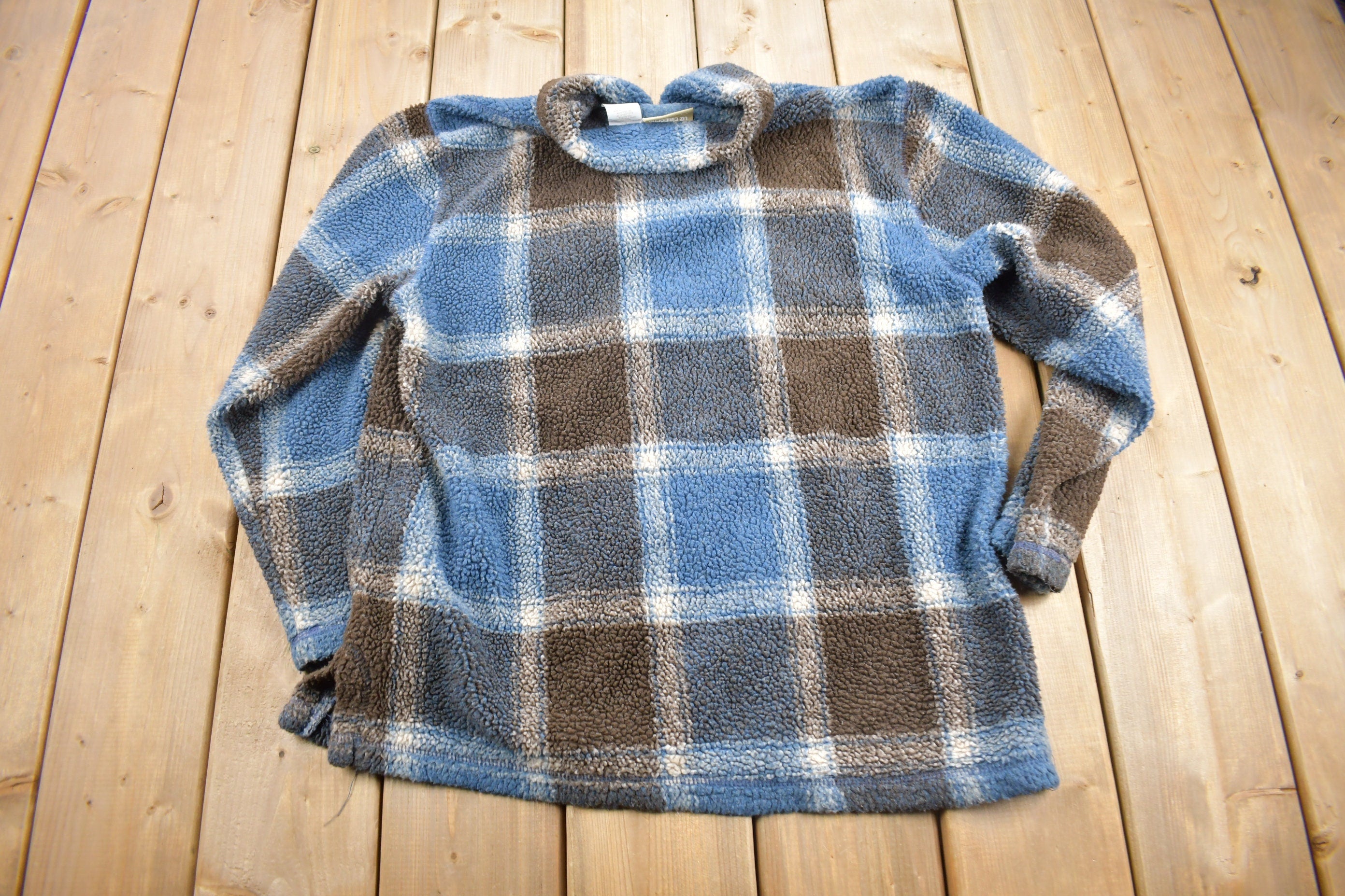 Vintage 1990s Liz Claiborne Plaid Fleece Sweater
