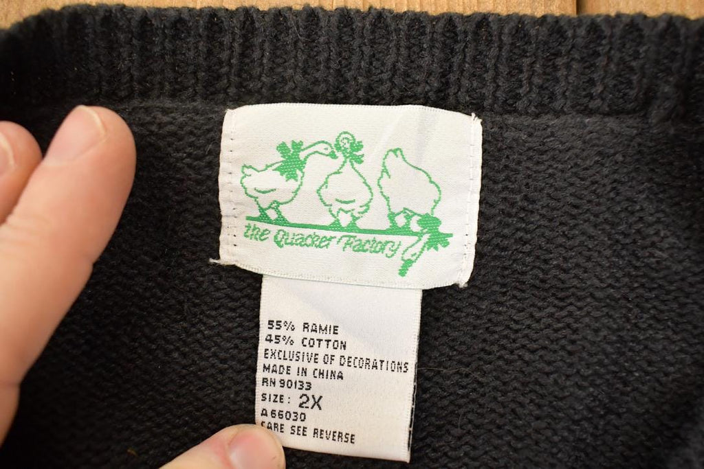 Vintage 1990s The Quacker Factory AOP Embroidered Cat Knit Cardigan Sweater Women's XL  90s Knitted Sweatshirt  Vintage Preppy Knits