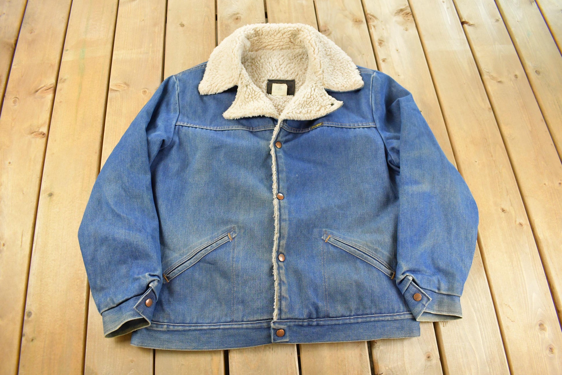 Vintage 1970s Wrangler Sherpa Lined Denim Jean Jacket Men's 2XL