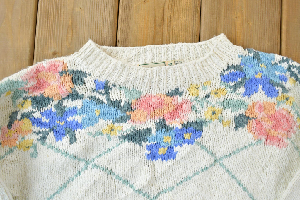 Vintage 1990s LL Bean Floral Design Knit Crewneck Sweater
