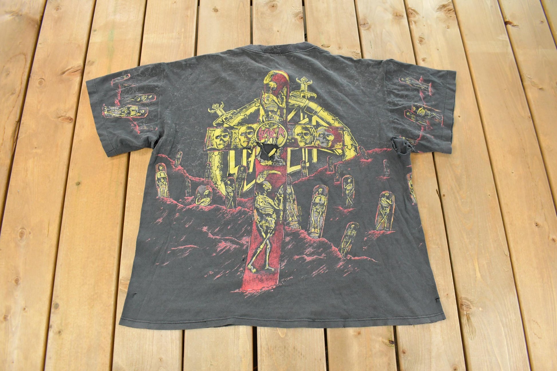 Vintage 1991 Slayer Seasons in the Abyss Tour Thrashed Band T-Shirt Men's XL