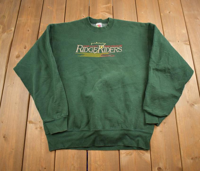 Vintage 1990s Ridge Riders Cook County Minnesota Embroidered Souvenir Travel Crewneck Made In USA