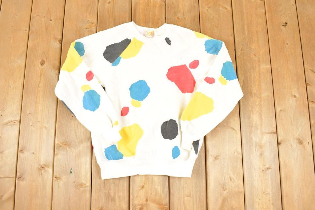 Vintage 1980s Cute Abstract Polka Dot Crew Neck Sweatshirt Women's L