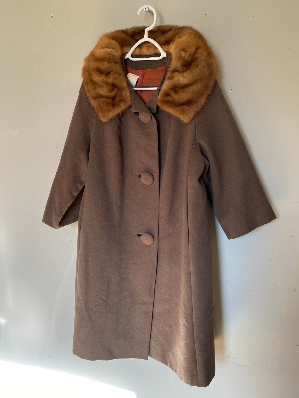 Vintage 1950s Peau De Faille Fur Collared Long Pea Coat Jacket