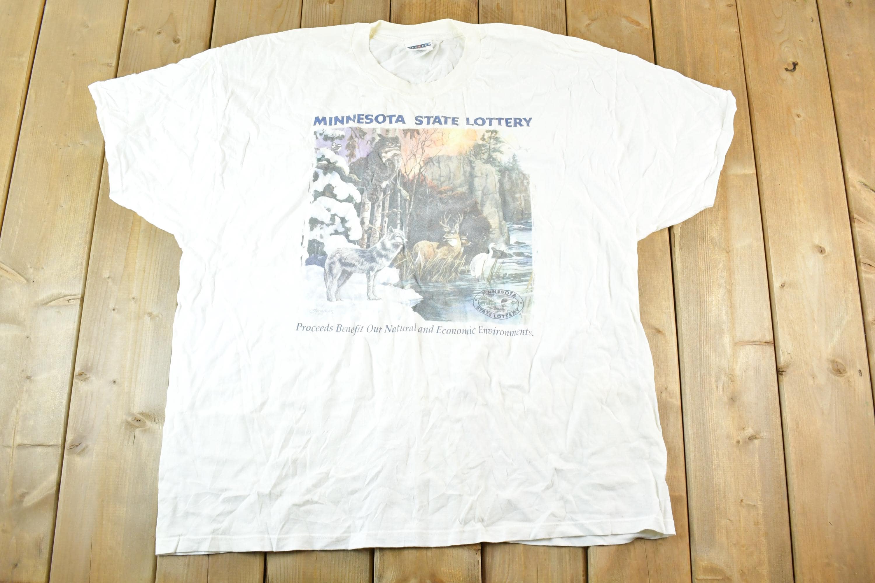 Vintage 1990s Minnesota State Lottery Nature T-Shirt Mens XL