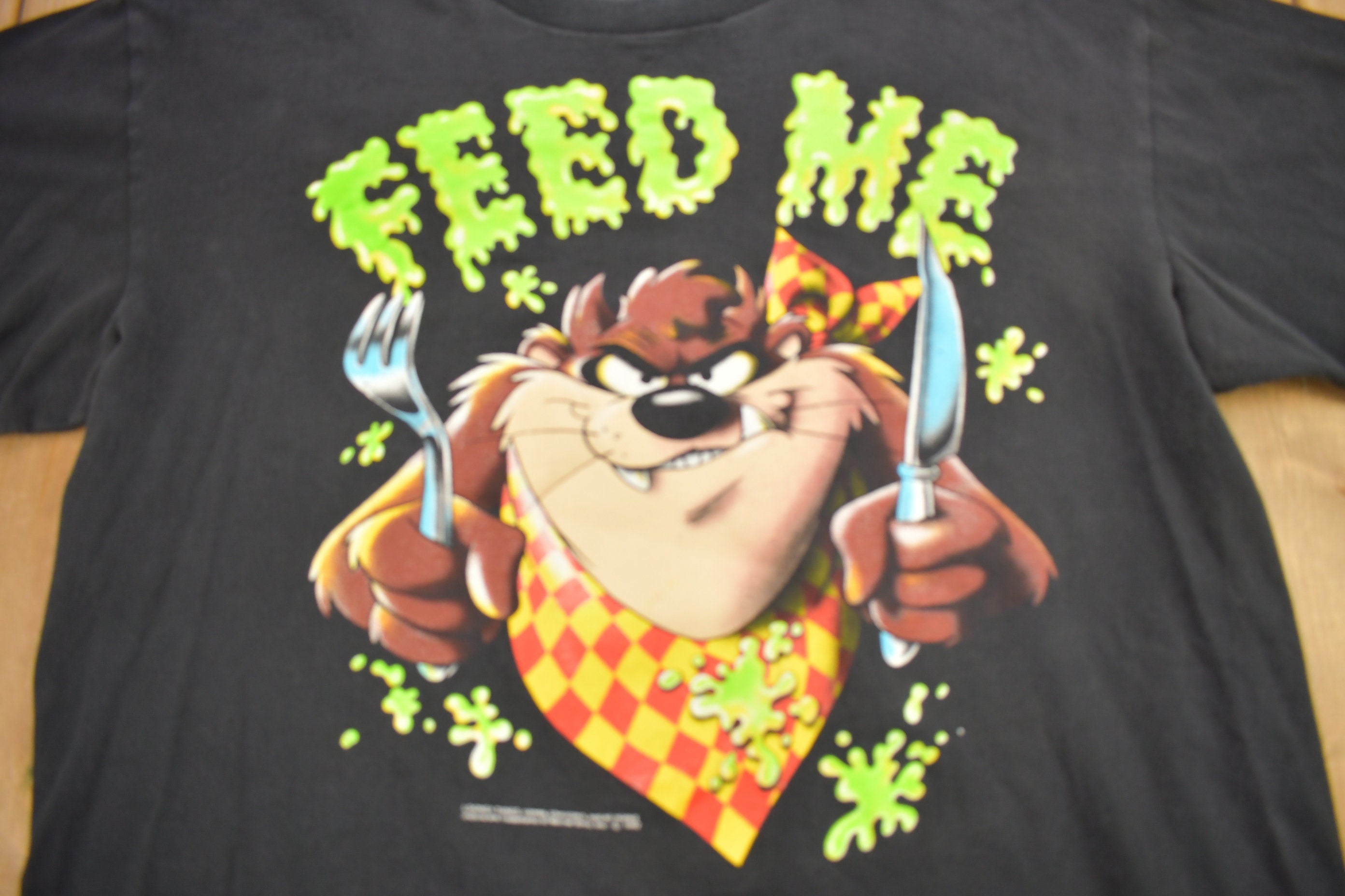 Vintage 1992 Taz "Feed Me" Graphic Looney Tunes T-Shirt