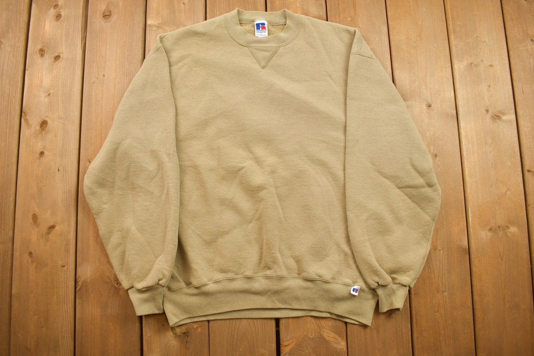 Vintage 1990s Beige Russell Athletics Blank Crewneck Sweatshirt