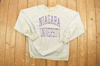 Vintage 1980's Champion Reverse Weave Warm-up Collegiate Crewneck University of Niagara Heavily Distressed.