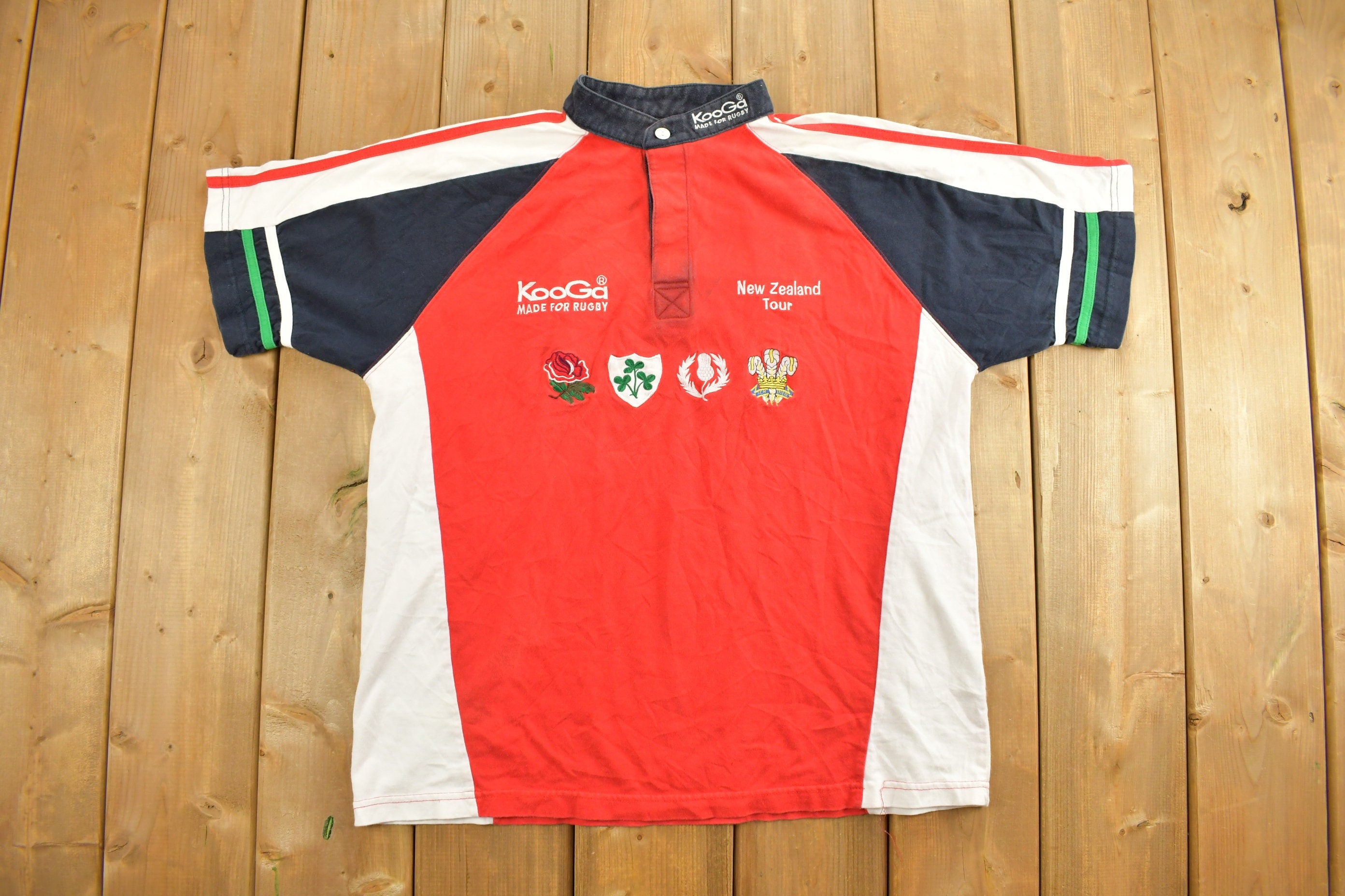 Vintage 1990s KooGa New Zealand Rugby Tour Button Polo Shirt