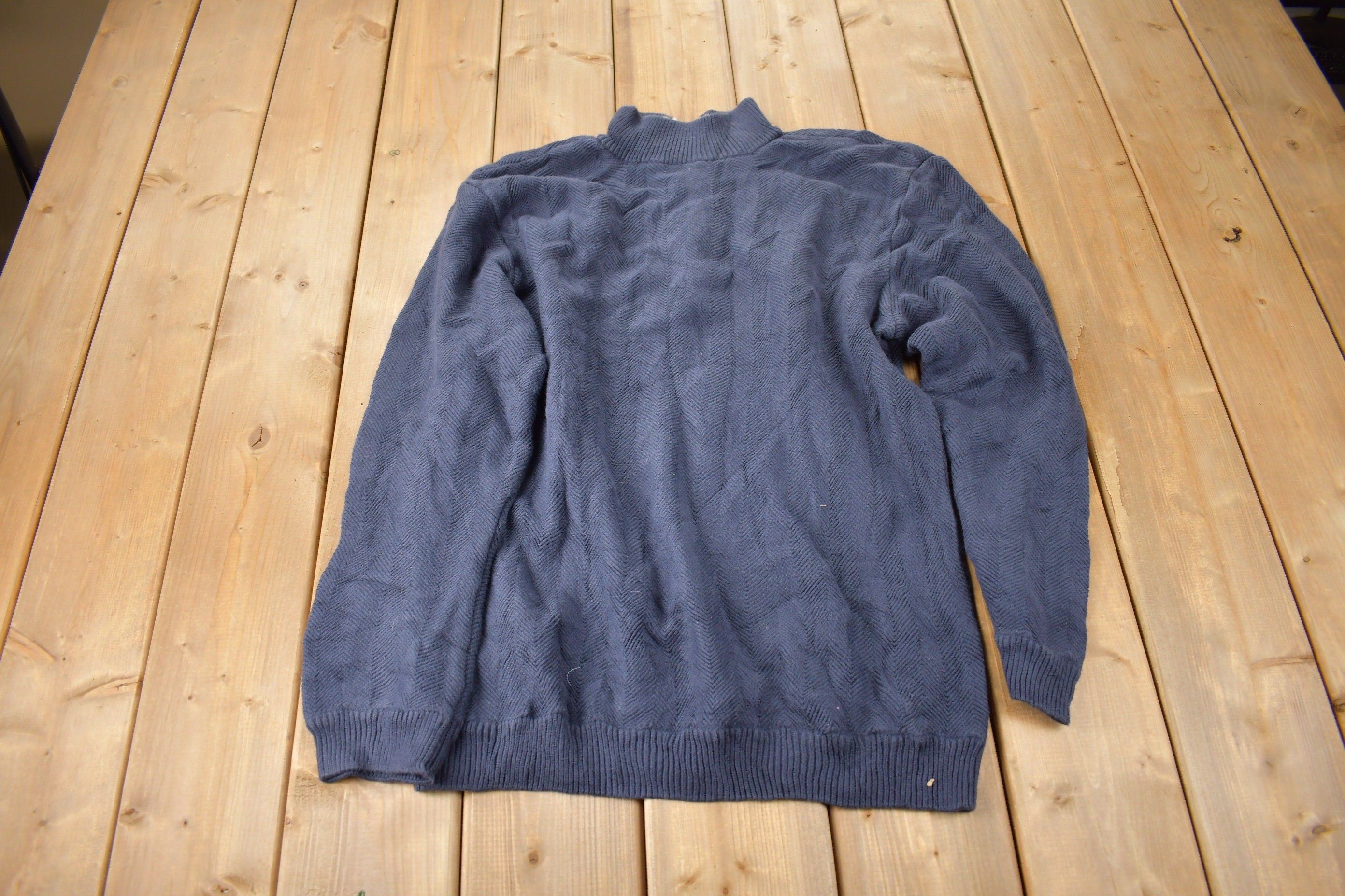 Vintage Y2K Chaps Embroidered Logo Quarter Zip Knit Sweater Size XL