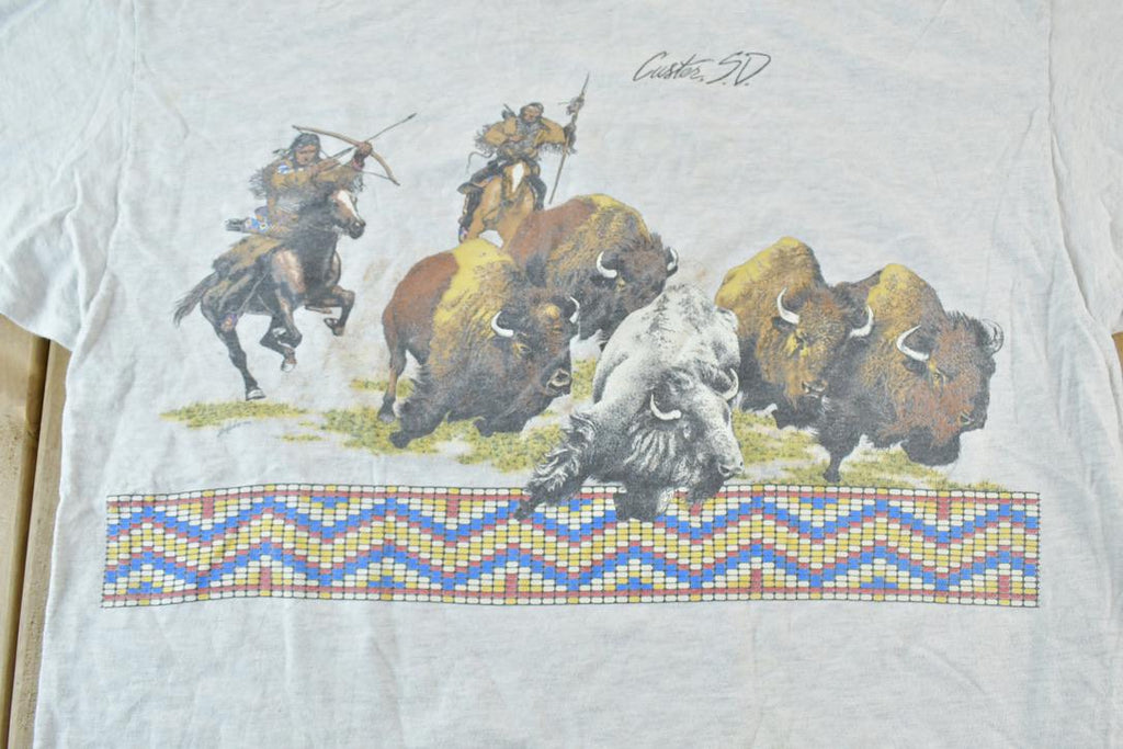 Vintage 1990s Buffalo Soldiers AOP Custer SD Souvenir Single Stitch Graphic Print T-Shirt