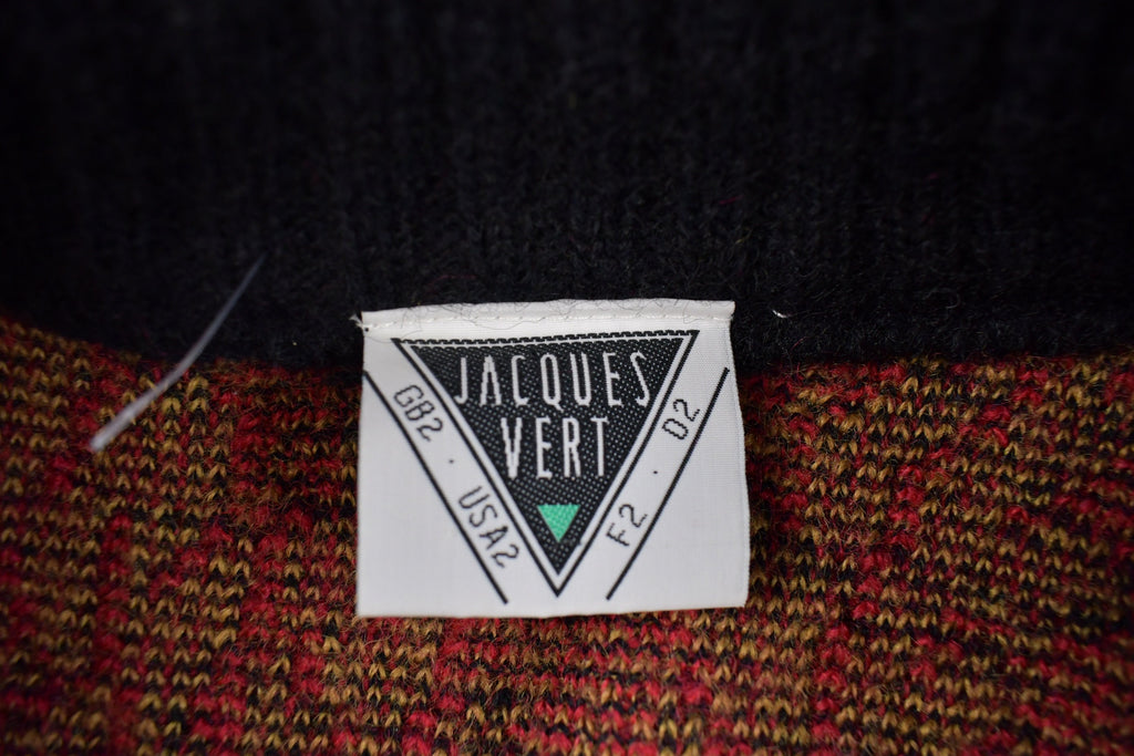 Vintage 1980s Jaques Vert Shawl Collar Fallen Leaves Knit Cardigan Sweater