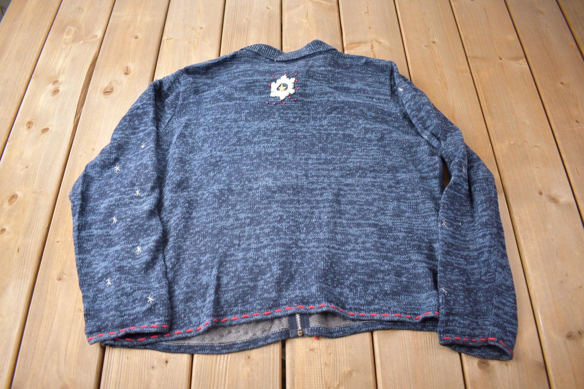 Vintage 1990s Christmas Theme Knit Zip Up Sweater