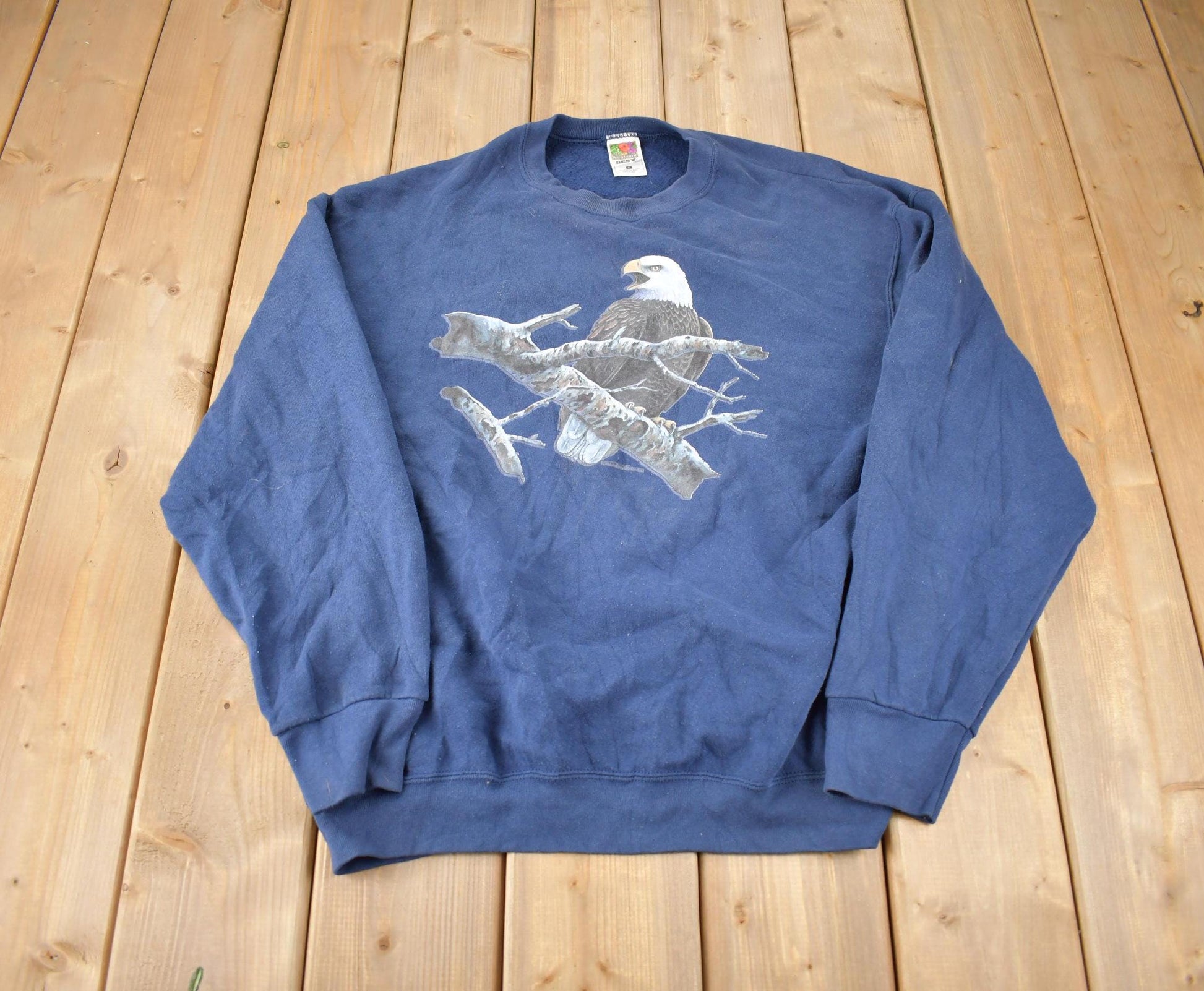 Vintage 1990s Bald Eagle Nature Theme Crewneck Sweatshirt Made In USA