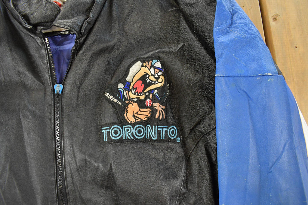 Vintage 1990s Toronto Blue Jays Looney Tunes Leather Jacket Men's Large