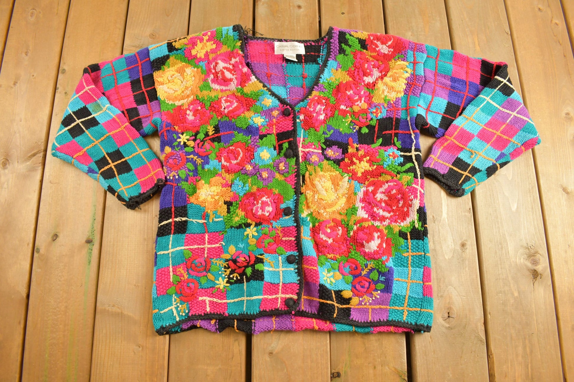 Vintage 1990s Casual Corner Floral Knitted Sweater