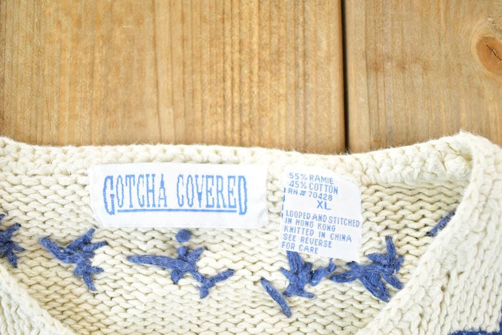 Vintage 1990s Gotcha Covered Denim Star Knit Button Up Crewneck Sweater Womens XL