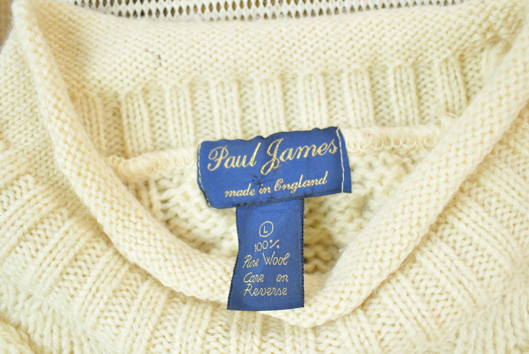 Vintage 1980s Paul James 100% Wool 3D Cable Knit Sweater