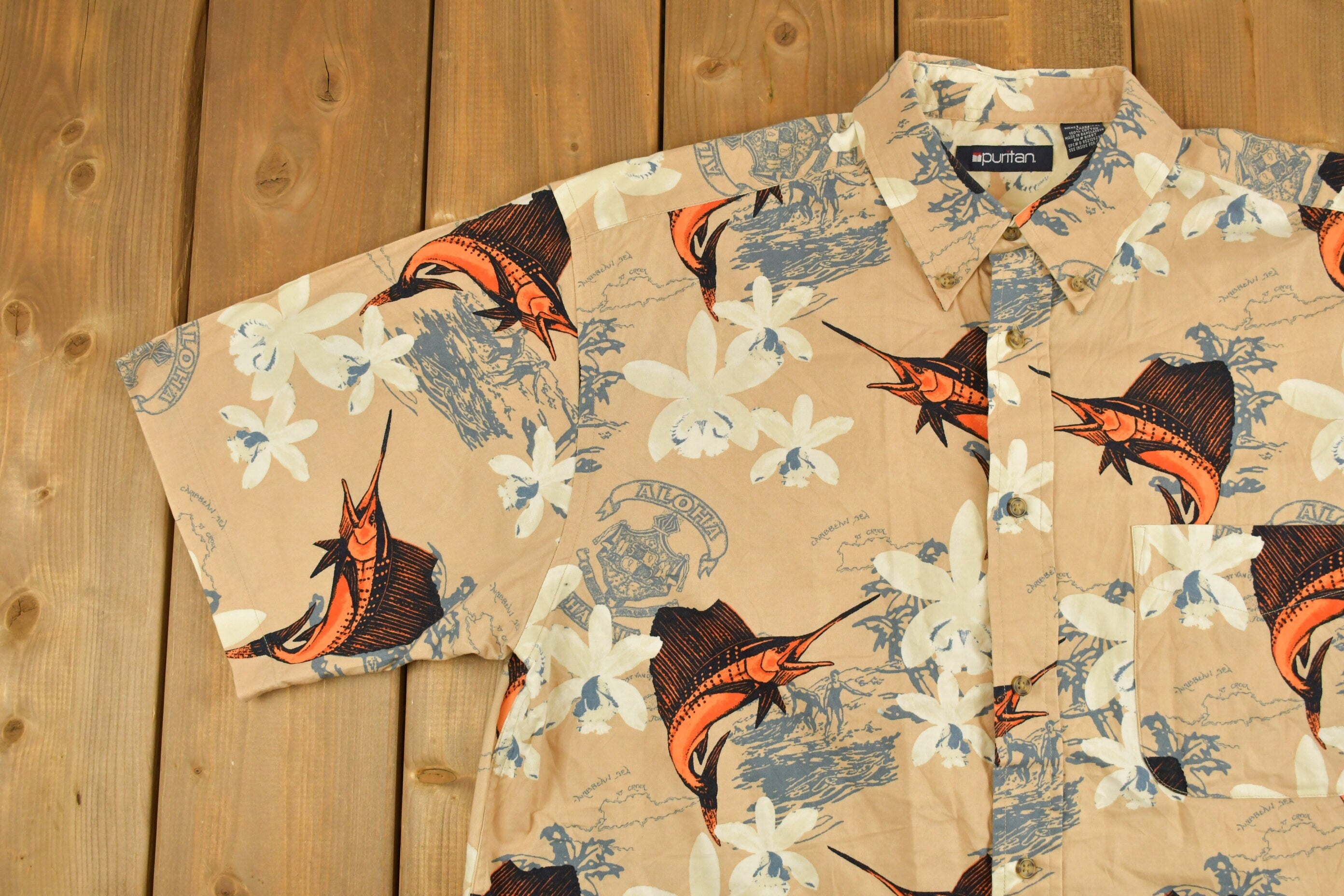Vintage 1990s Puritan Fishing Swordfish Button Up Shirt