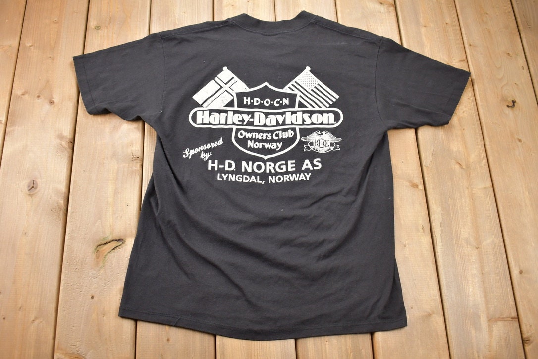Vintage 1991 Harley Davidson Hunderfossen Norway Super Rally T-Shirt Single Stitch