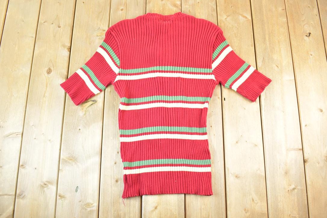 Vintage 1970s The Duffer Of St George Knit Abstract Pattern Quarter Button Crewneck Sweater Women's XS