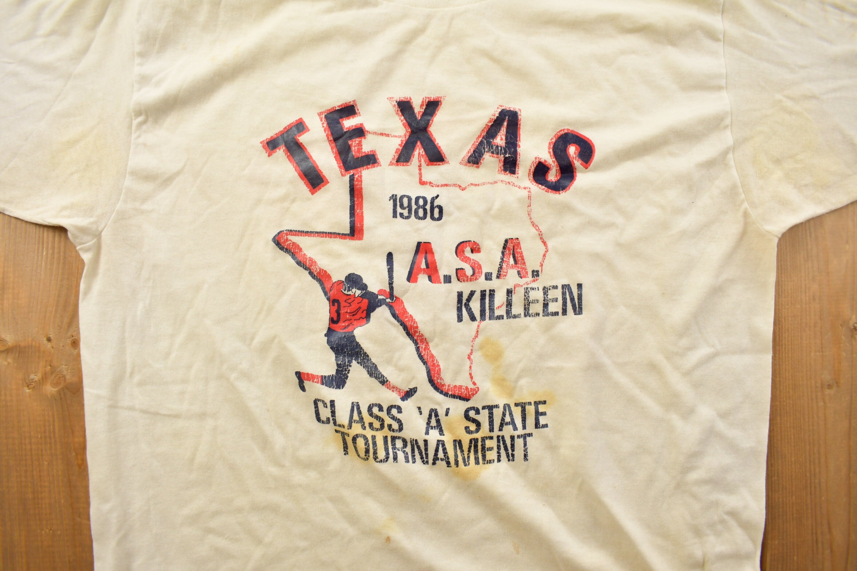 Vintage 1986 Texas Class A State Baseball Tournament Graphic T Shirt