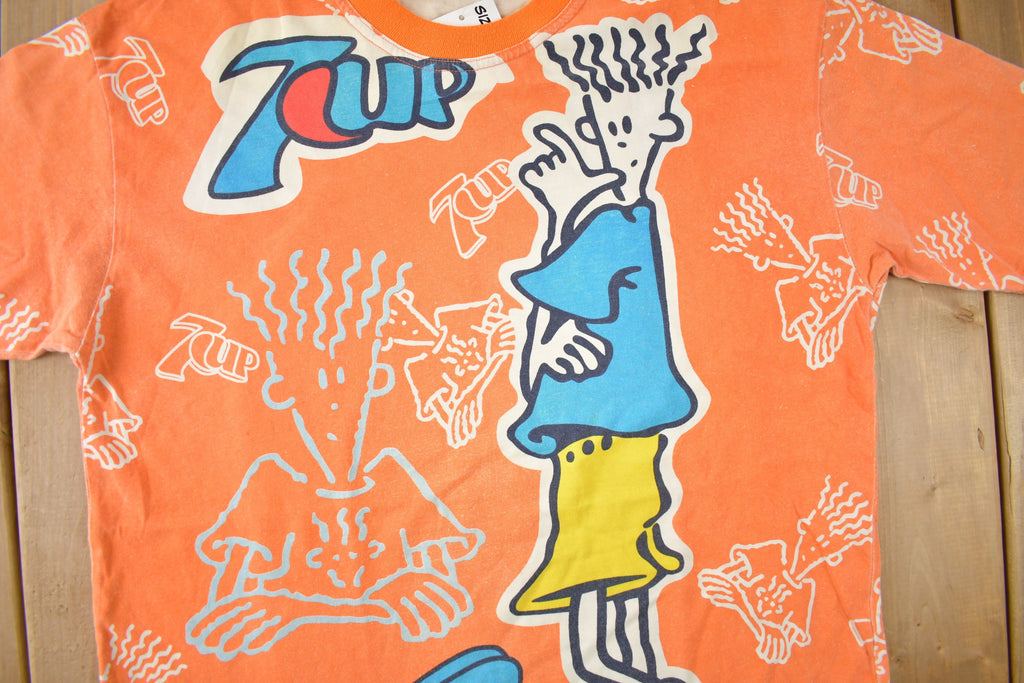 Vintage 1990s 7UP Soda Promo All Over Print Graphic T Shirt Size XL